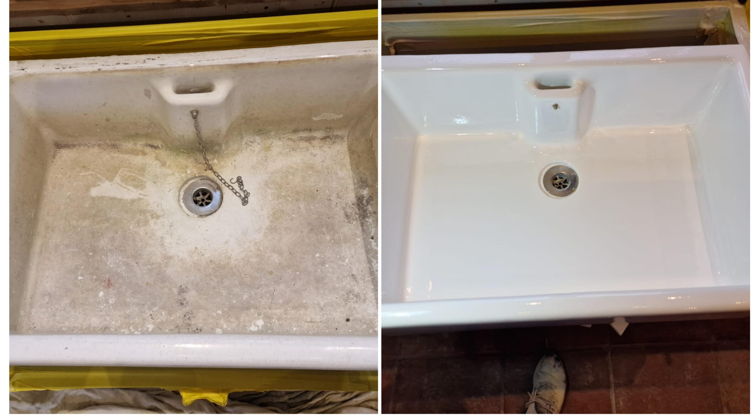 BELFAST KITCHEN SINK RESTORED IN Salisbury BEFORE AND AFTER PHOTOS OF A KITCHEN CERAMIC BELFAST SINK, WAS DAMAGED AND FULL OF CHIPS, FULLY RESORED TO A LIKE NEW FINISH IN Salisbury