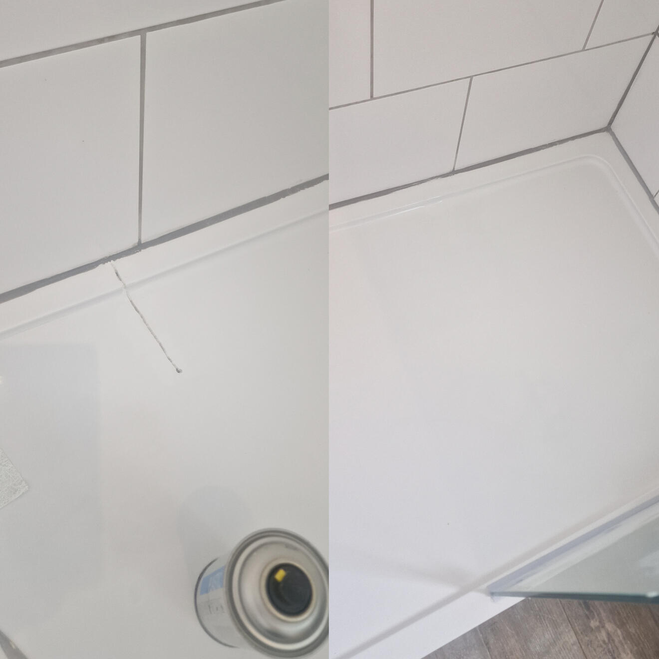 Shower tray crack repair Before and after stone resin shower tray crack repair in Salisbury