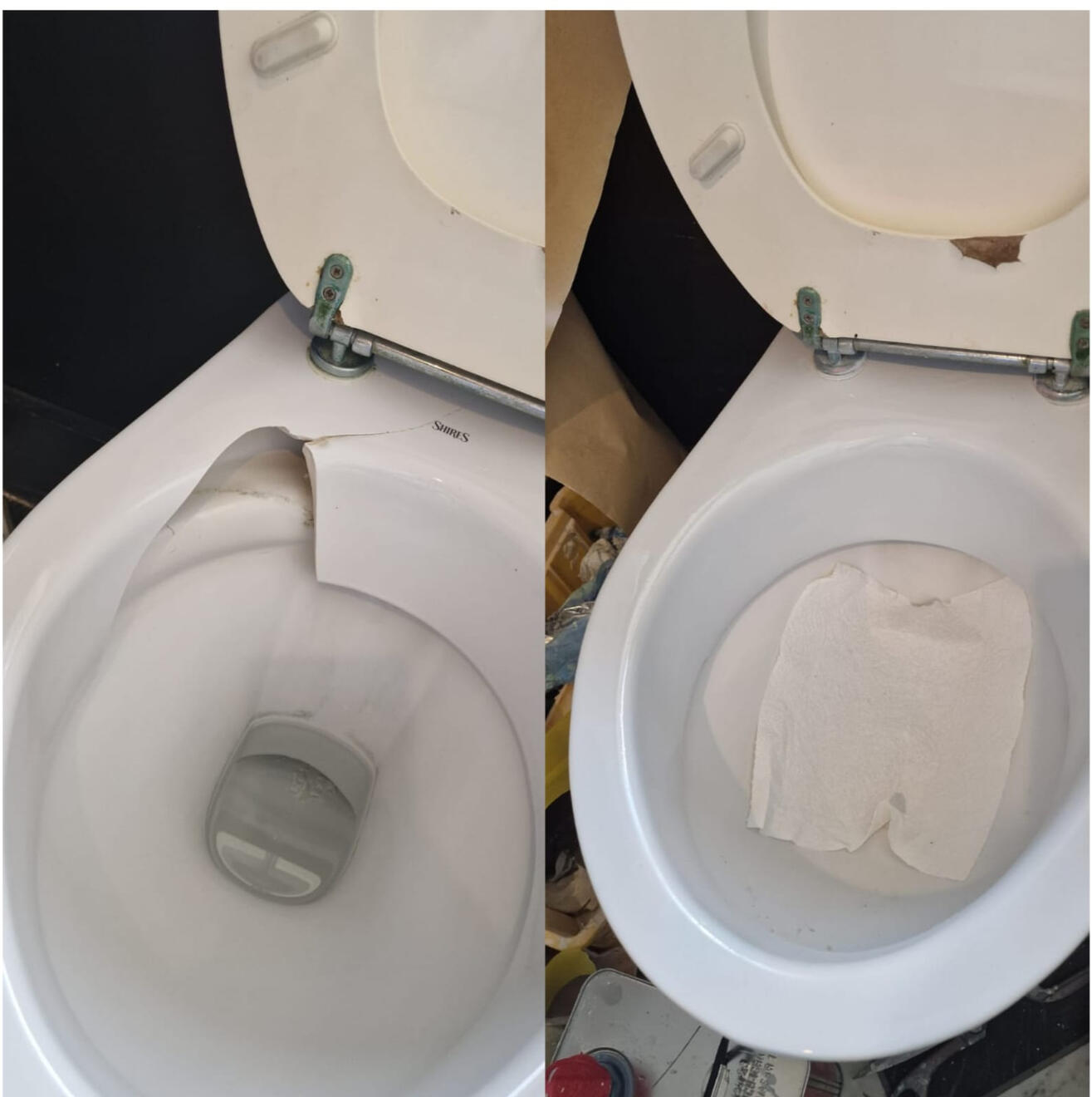 before and after pictures of a ceramic toilet crack repair before and after pictures of a ceramic toilet crack repair in a pub in the center of Salisbury
