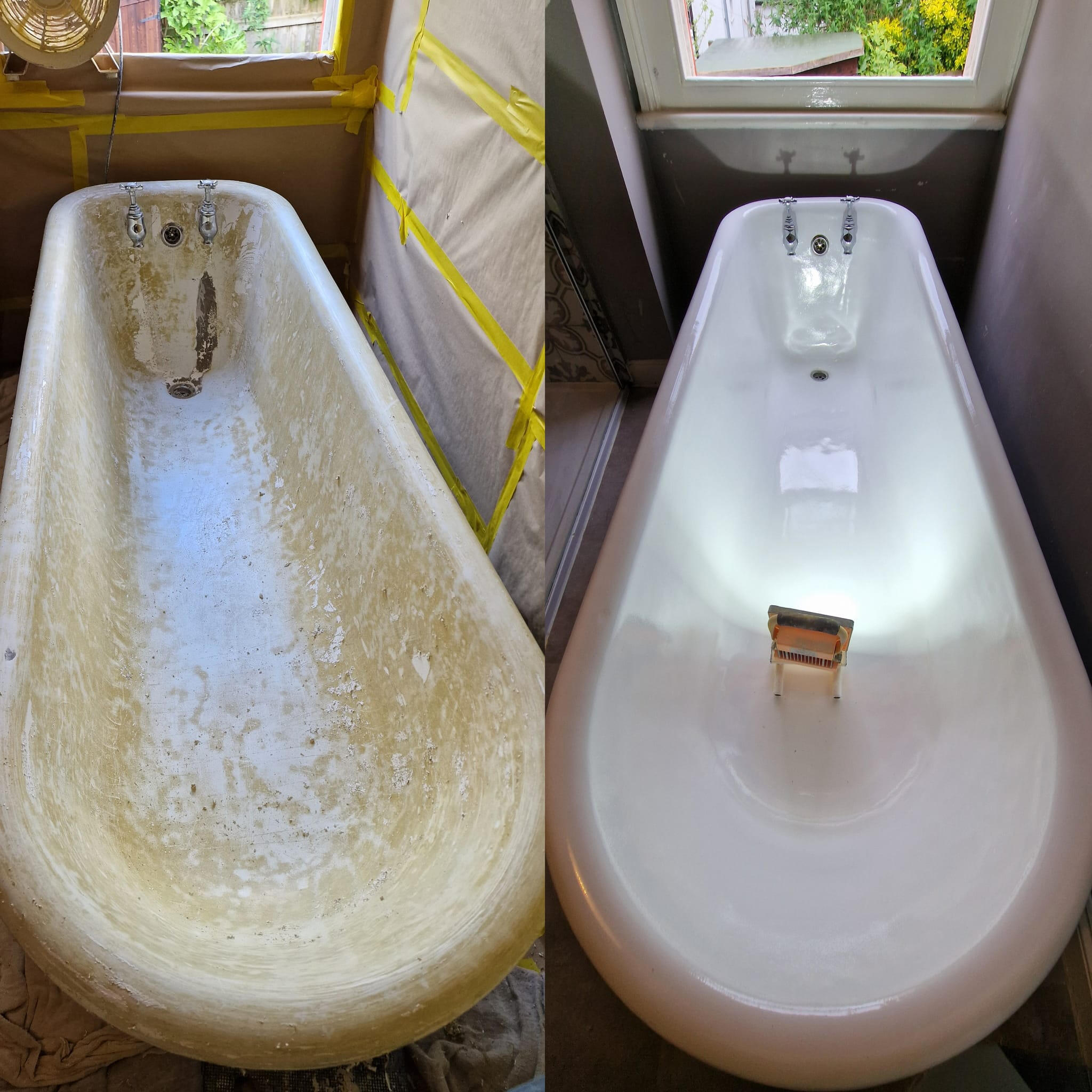 Before and after roll top cast iron bath re-enamelling in Salisbury - Wilton